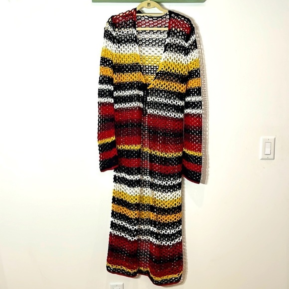 Forever 21 Beach crochet duster cardigan striped blackberry summer large / XL - Picture 1 of 5
